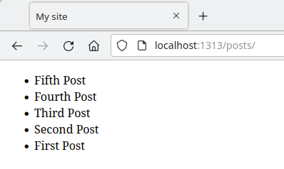 list page showing posts in a bullet list