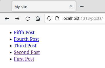 list page showing posts as links