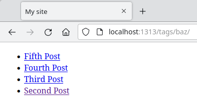 list page showing a list of posts with a certain tag