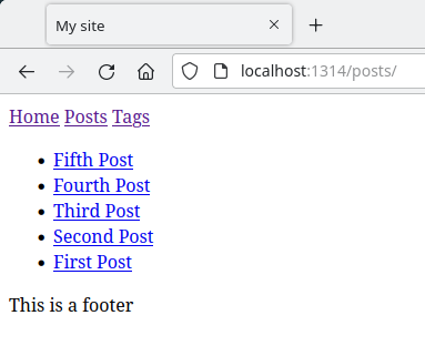 post list page showing footer