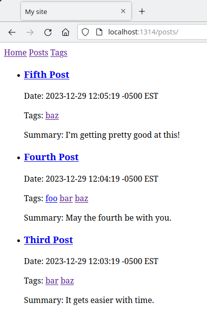 post list showing details about posts