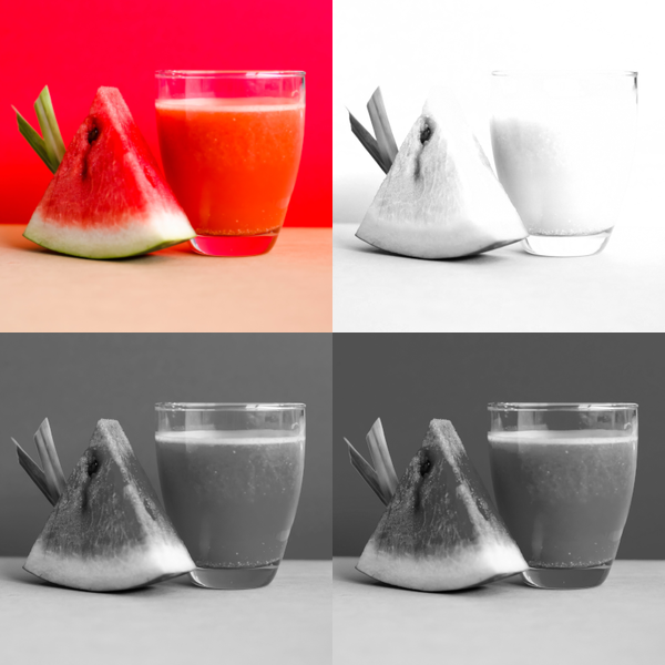 watermelon slice and cup of red juice montage