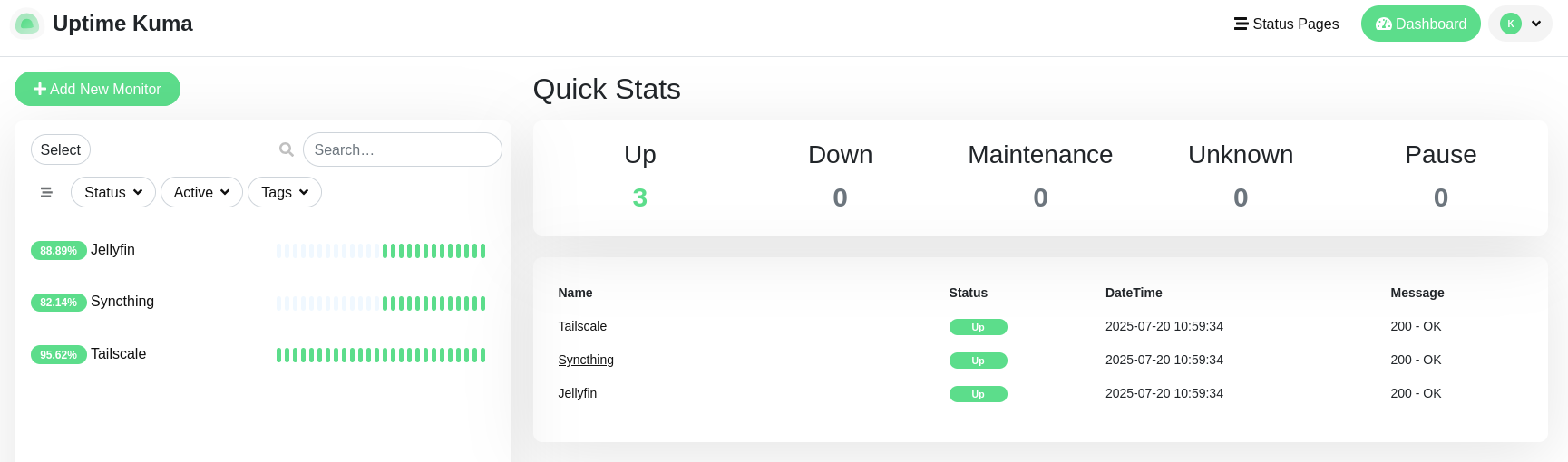 uptime kuma dashboard