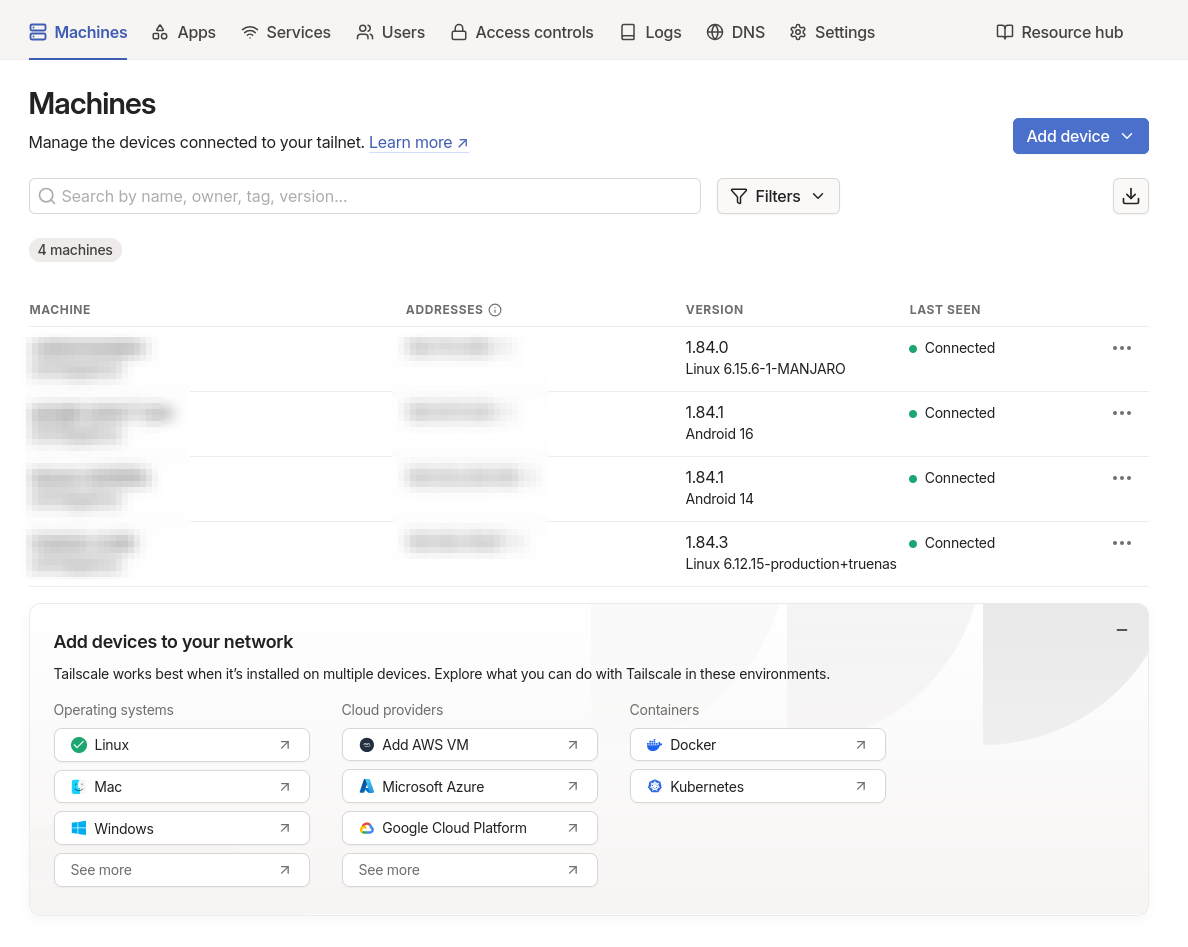 tailscale dashboard