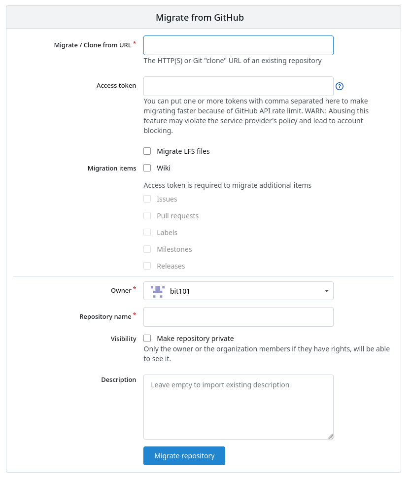 github migration ui on codeberg