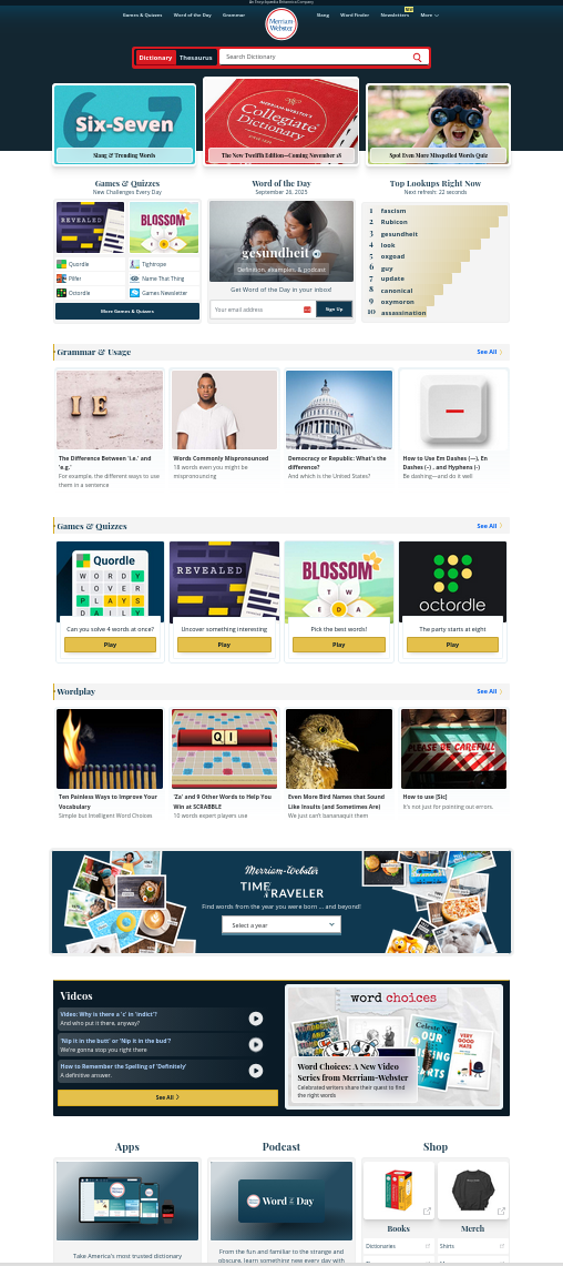 front page of merriam-webster.com