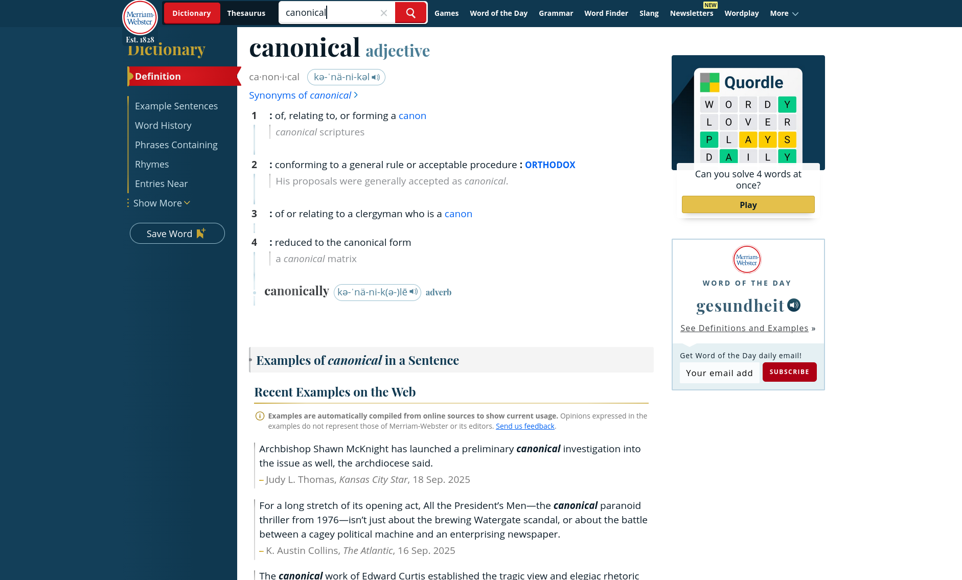 web page for definition of canonical