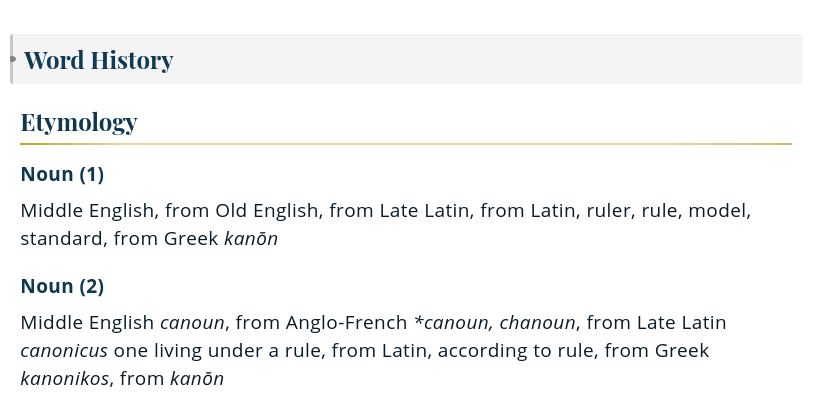 web page for etymology of canon