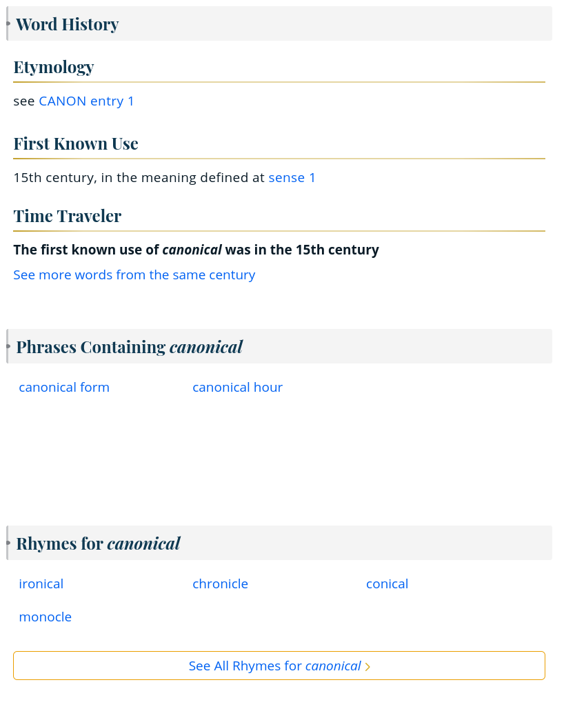 web page for definition of canonical