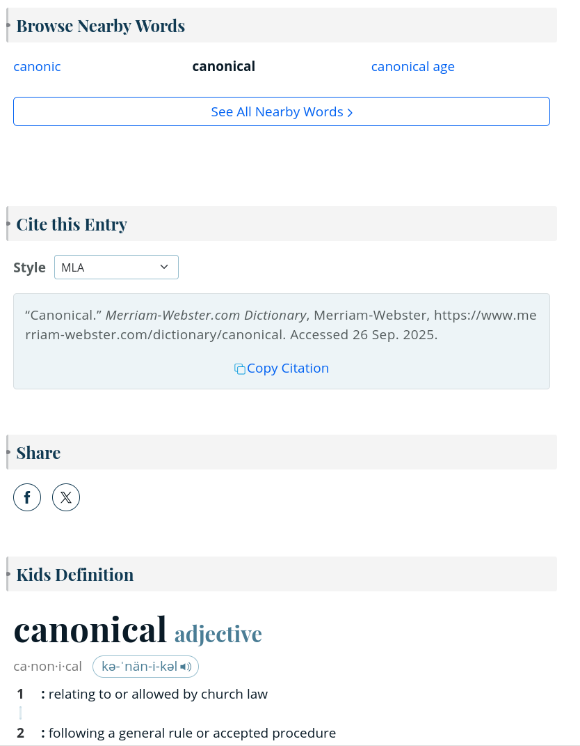 web page for definition of canonical