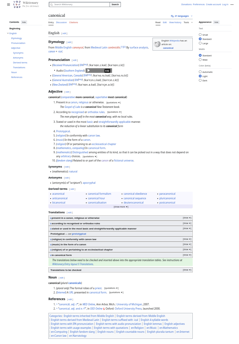 wiktionary definition of canonical