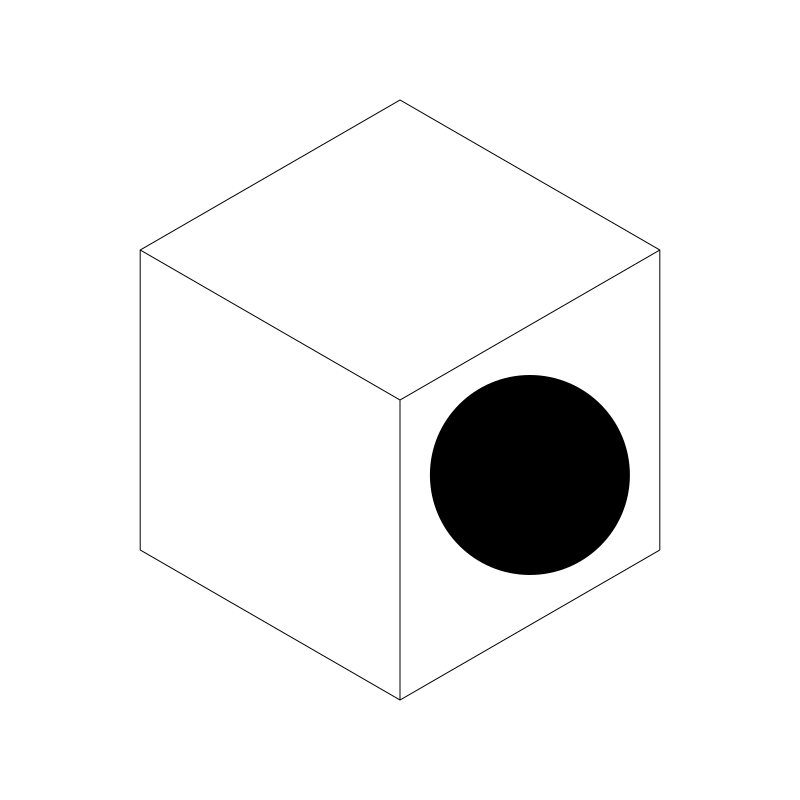 simple isometric box with a circle on one face