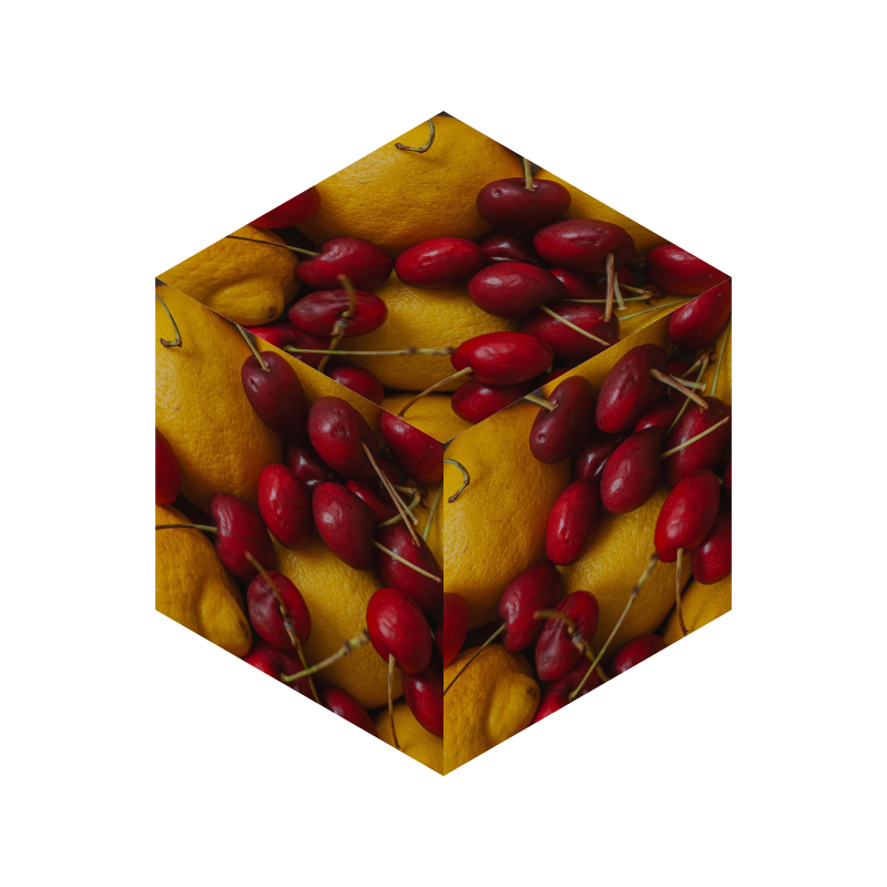 isometric box with images on all three sides