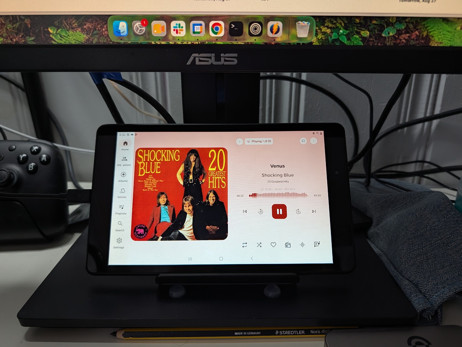 android tablet with a music player app